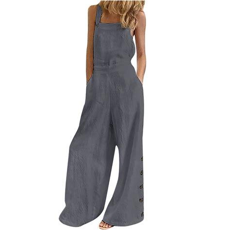 Ichuanyi Women Loose Jumpsuit Casual Suspender Pants Wide Leg Solid
