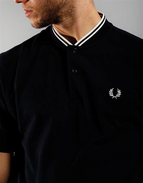 Fred Perry Bomber Collar Piqué Polo Shirt Navy Terraces Menswear