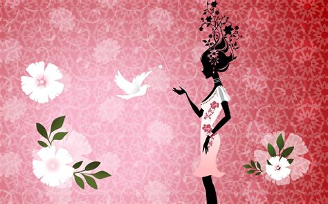 Wallpaper Girl Flowers Bird Dress Silhouette 1920x1200 657345