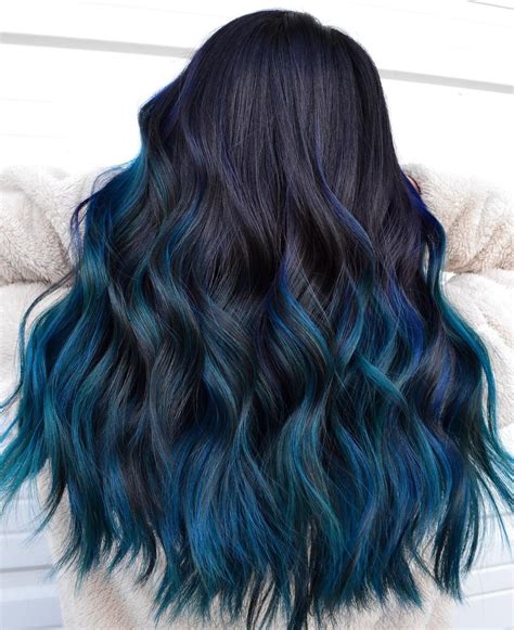 Black Hair With Highlights Hair Color Highlights Blue Hair Streaks