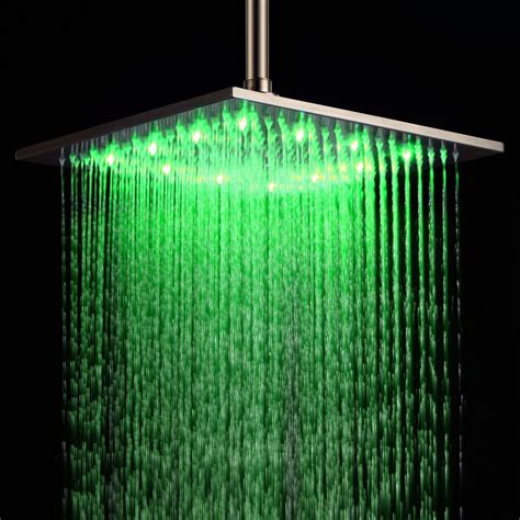 12 inch modern stainless steel square ceiling mount rain shower head in brushed nickel led
