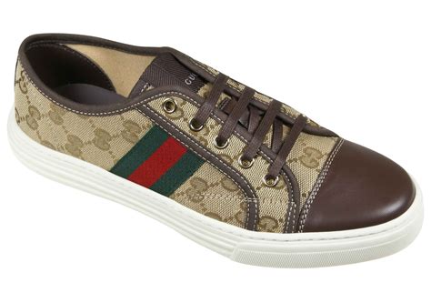 Gucci Gg Canvas And Leather Lace Up Sneakers In Brown Natural Light