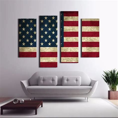 4 Panel American Usa United States Of America Flag Canvas Painting Wall