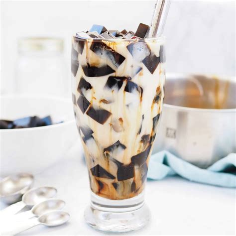 Grass Jelly Brown Sugar Milk A Sweet Milky Dessert Beverage With Bouncy Grass Jelly Cubes Very