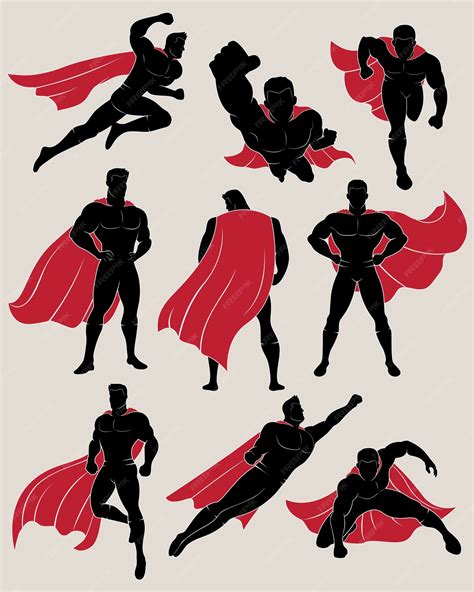 Premium Vector Set Of Superhero In 9 Different Poses