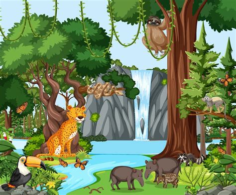 Rainforest Scene With Wild Animals 2131507 Vector Art At Vecteezy
