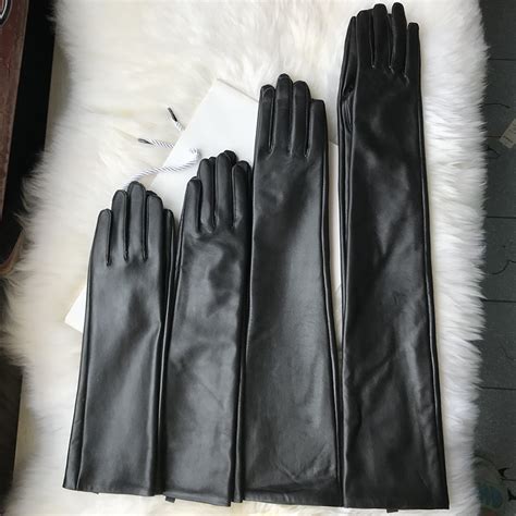 Women S Genuine Leather Gloves Black Long Sheepskin Glove Over Elbow