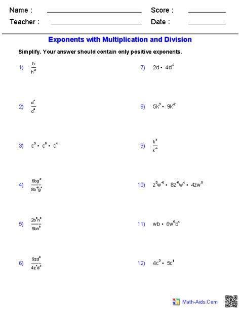 Adding And Subtracting Exponents Worksheets