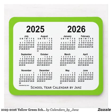 2025 2026 Yellow Green School Calendar By Janz Mouse Pad