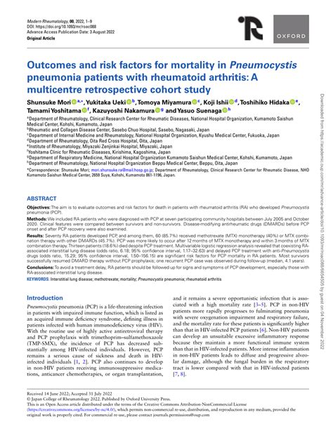Pdf Outcomes And Risk Factors For Mortality In Pneumocystis Pneumonia