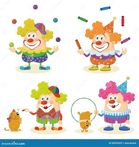 Cartoon Circus Clowns Set Stock Vector Illustration Of Colorful 50929439