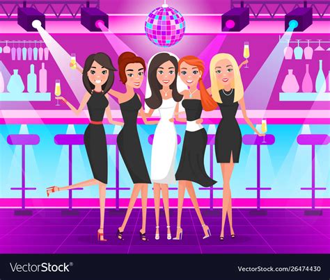 Bachelorette Party Girls Dancing In Nightclub Vector Image