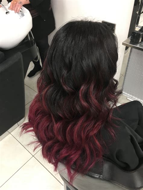 Wavy Curls Pink Burgundy Black Balayage Hairstyle Hair Dye Ombré