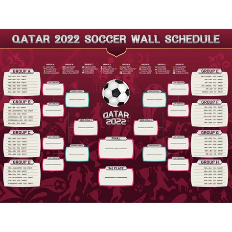 qatar 2022 world soccer game wall chart schedule poster soccer matches football tournament