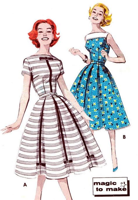 1950s Vintage Dress Pattern Butterick 9602 Full Skirt Day Or Evening