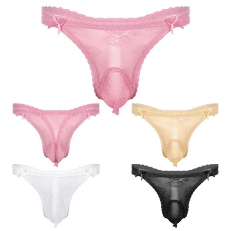 Mens Sissy Lace Panties Floral Mesh Sheer Thong G String Crossdress Underwear 750 Picclick