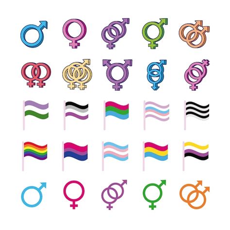 premium vector bundle of genders symbols of sexual orientation and flags multy style icons