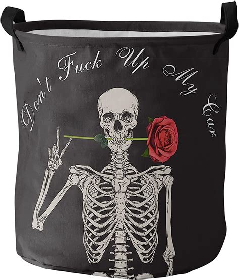 Laundry Baskets Abstract Skull Skeleton With Red Roses