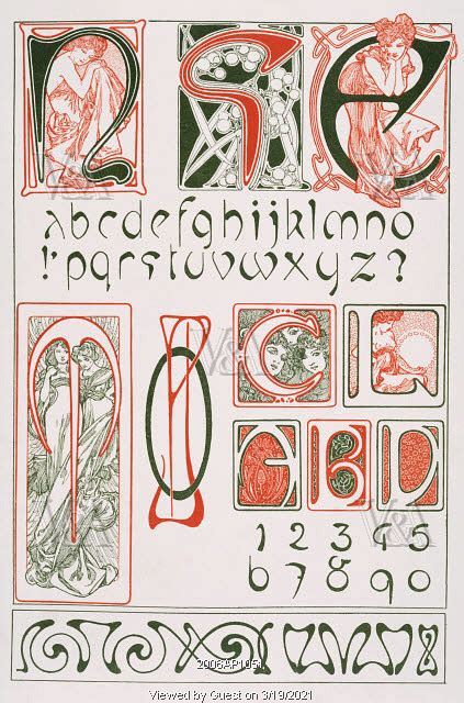 Design For An Art Nouveau Alphabet By Alphonse Mucha Paris France