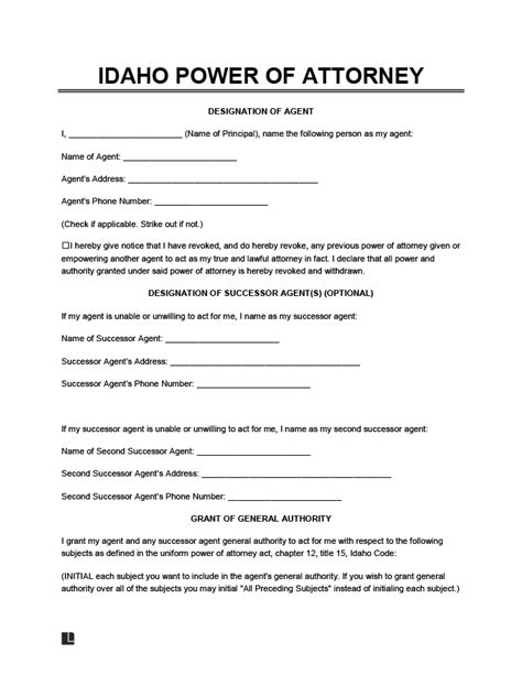 Free Idaho Power Of Attorney Forms Pdf And Word