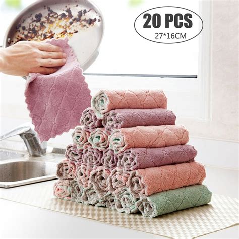 20pcs kitchen towel absorbent microfiber dish cloth thick double side cleaning towel wipe table