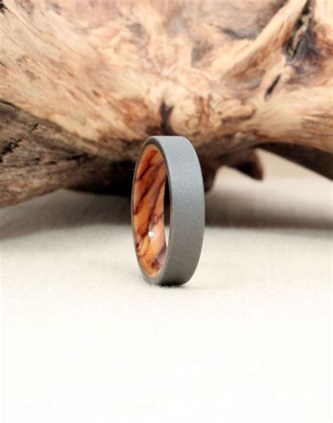 Size 7.75 Titanium Lined With Bethlehem Olivewood Wood Ring  