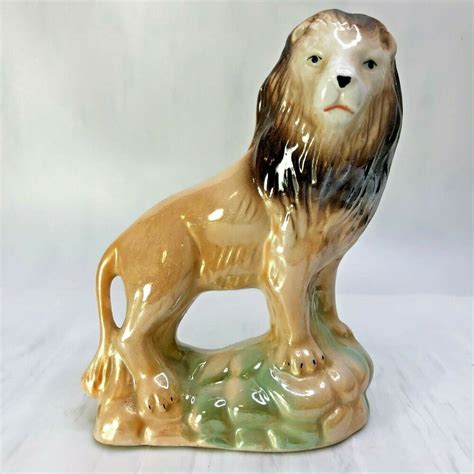Mid Century Modern Ceramic 7 Lion Figurine Statue African Safari Theme