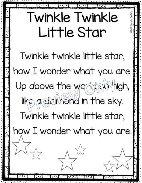 Twinkle Twinkle Little Star Printable Nursery Rhyme Poem For Kids