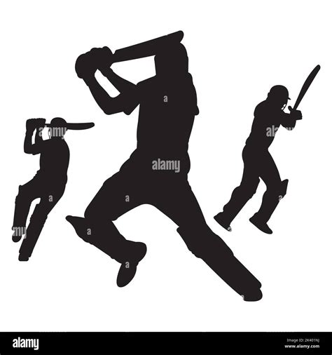 Vector Set Of Cricket Players Silhouettes Illustration Isolated On