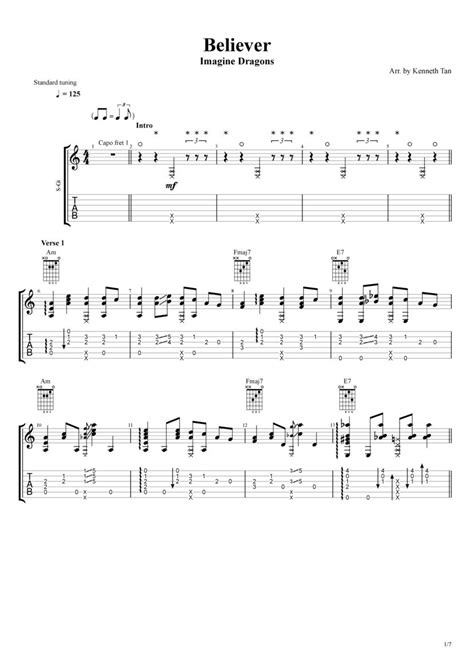 Believer Imagine Dragons Chords And Tabs Kenneth Acoustic
