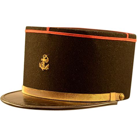 Vintage Black Wool And Gold Banded French Marine Kepi Hat From