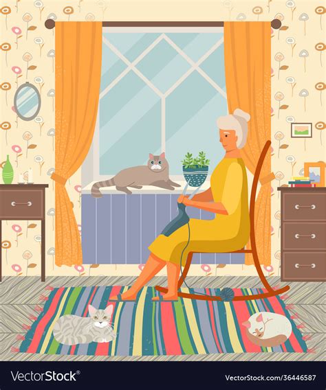 Grandma Knitting In Her Rocking Chair Sitting Vector Image