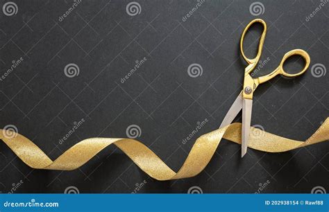 Grand Opening Gold Scissors Cutting Gold Satin Ribbon Black
