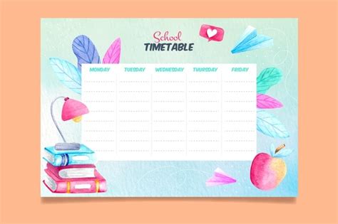Free Vector Watercolor Back To School Timetable