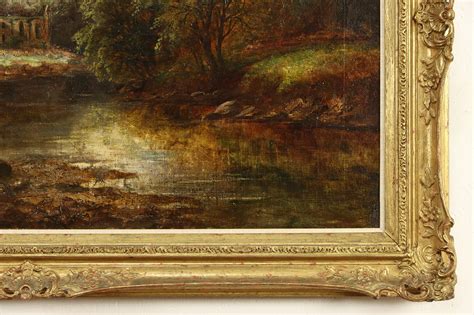 Forest Pond And Ruins Original Vintage Oil Painting Marshall Field 49