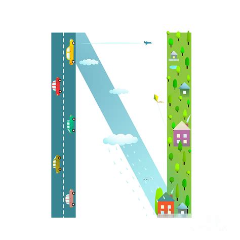 Alphabet Letter N Cartoon Flat Style Digital Art By Popmarleo Fine