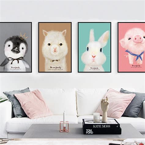 Cute Cartoon Animals Canvas Painting Girls Nursery Posters Print Nordi