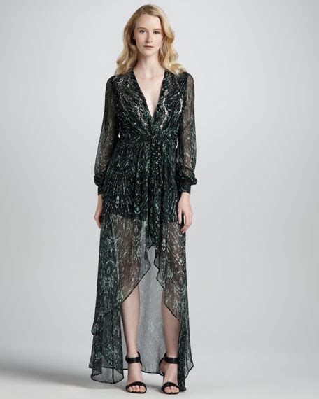 Haute Hippie Long Sleeve Printed High Low Gown