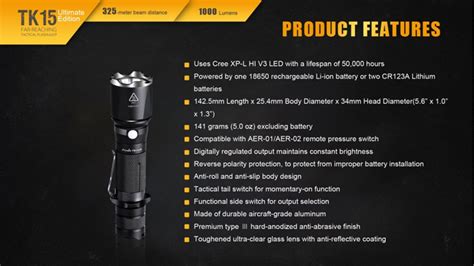 Flashlight Fenix Tk15ue Water Resistant Black Militarysurpluseu