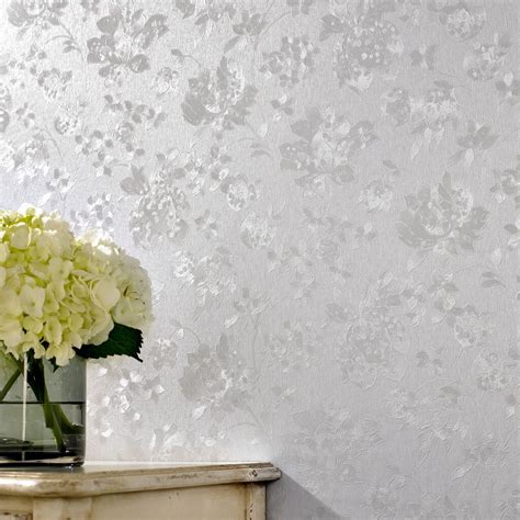 Floral wallpaper stock vectors, clipart and illustrations. Floral Silk Silver Mist Wallpaper | Graham & Brown