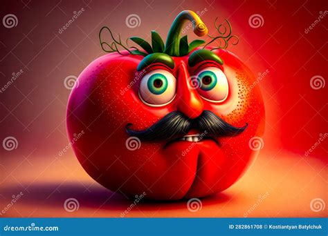 Tomato With Moustache On It S Face And Mustache Generative Ai Stock