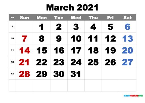 Printable Calendar March 2021 March 2021 Calendar Printable Free