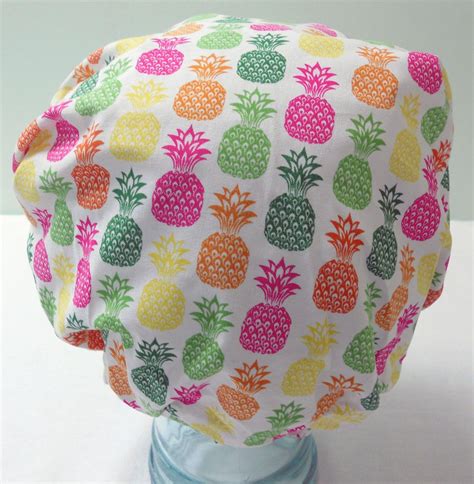 Shower Cap Satin Sleep Bonnet Retro Vintage Hawaiian Tropical Pineapples Fruit Rockabilly