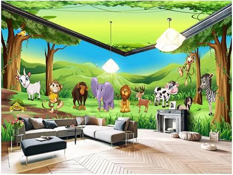 Custom Mural 3d Photo Wallpaper Cartoon Forest Animal Paradise Full