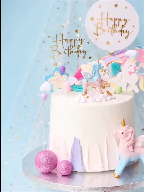2021 Hot Sale Unicorn Transparent Circular Happy Birthday Cake Topper