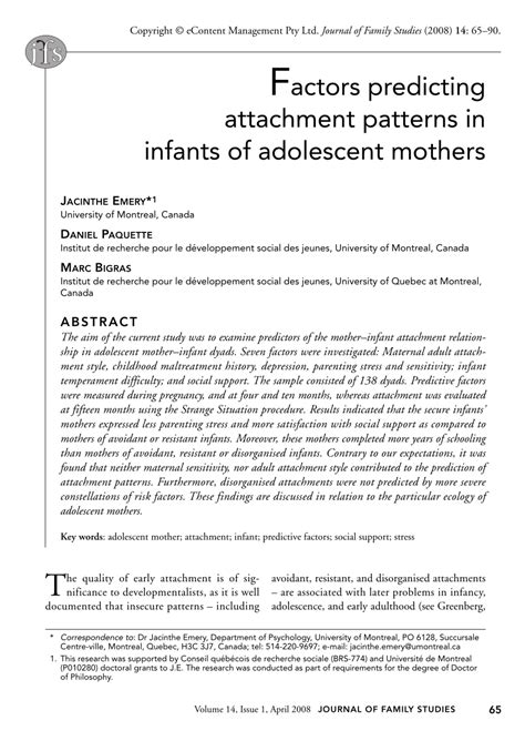(PDF) Factors predicting attachment patterns in infants of ...