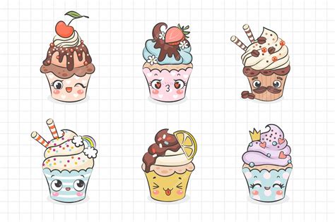 Premium Vector Collection Of Cute Kawaii Cupcakes Outline Illustrations