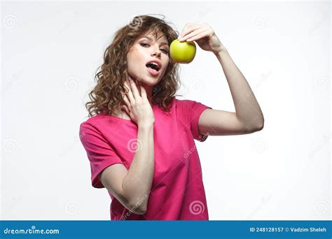 Attractive Girl Is Going To Bite Off A Ripe Green Apple Stock Image Image Of Green Hairstyle