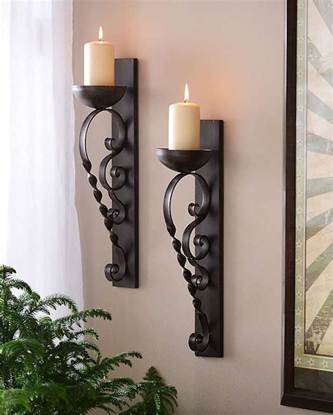 Brown Twisted Pillar Sconce Set Of 2 Wrought Iron Candle Holders