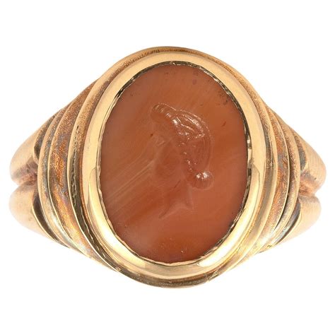 Ancient Roman Intaglio Of The Goddess Roma Set In Gold Ring At 1stdibs